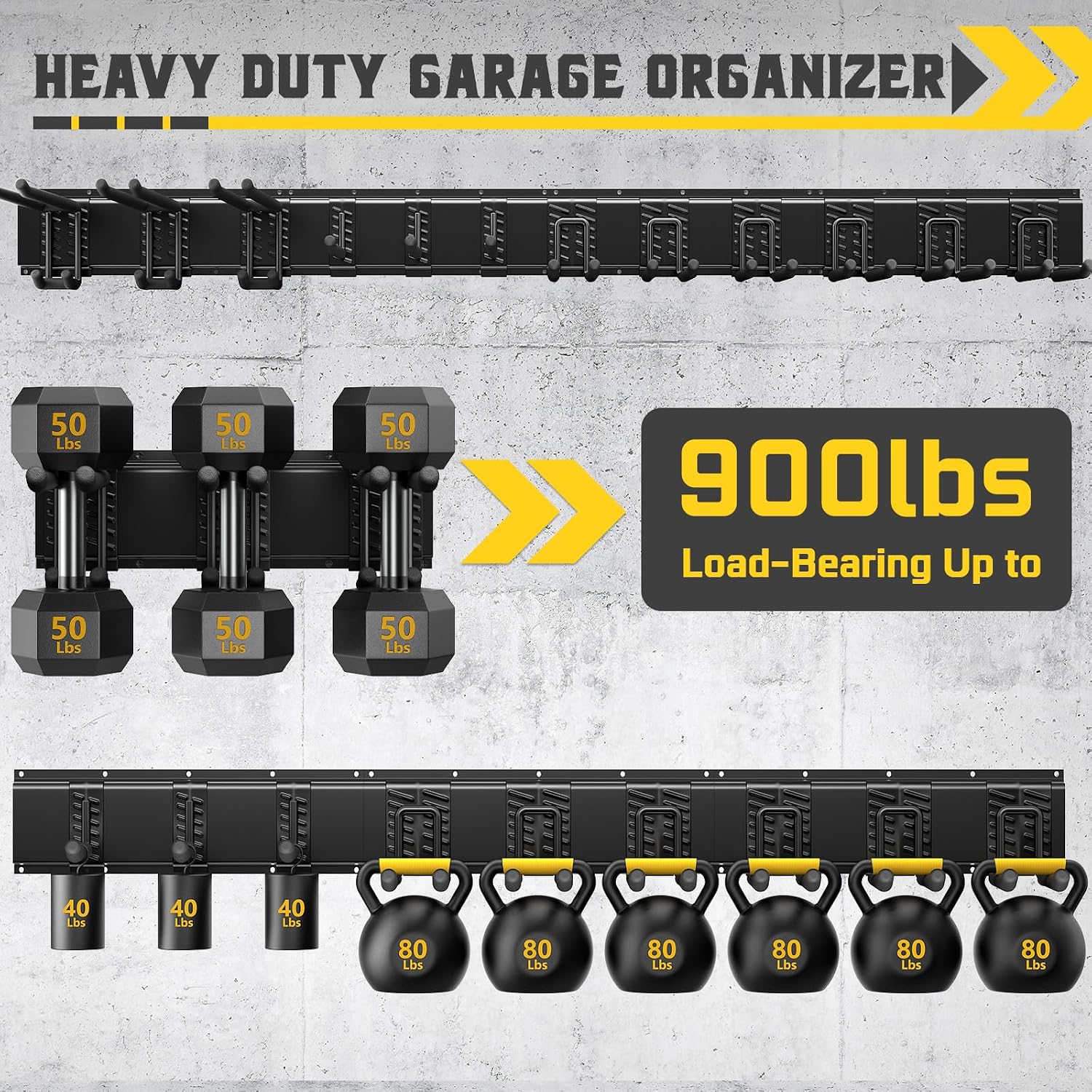 64" Garage Wall Tool Organizer, 900 Lbs Heavy Duty Steel Garden Tool Storage Rack & Garage Organization for Yard, Shed