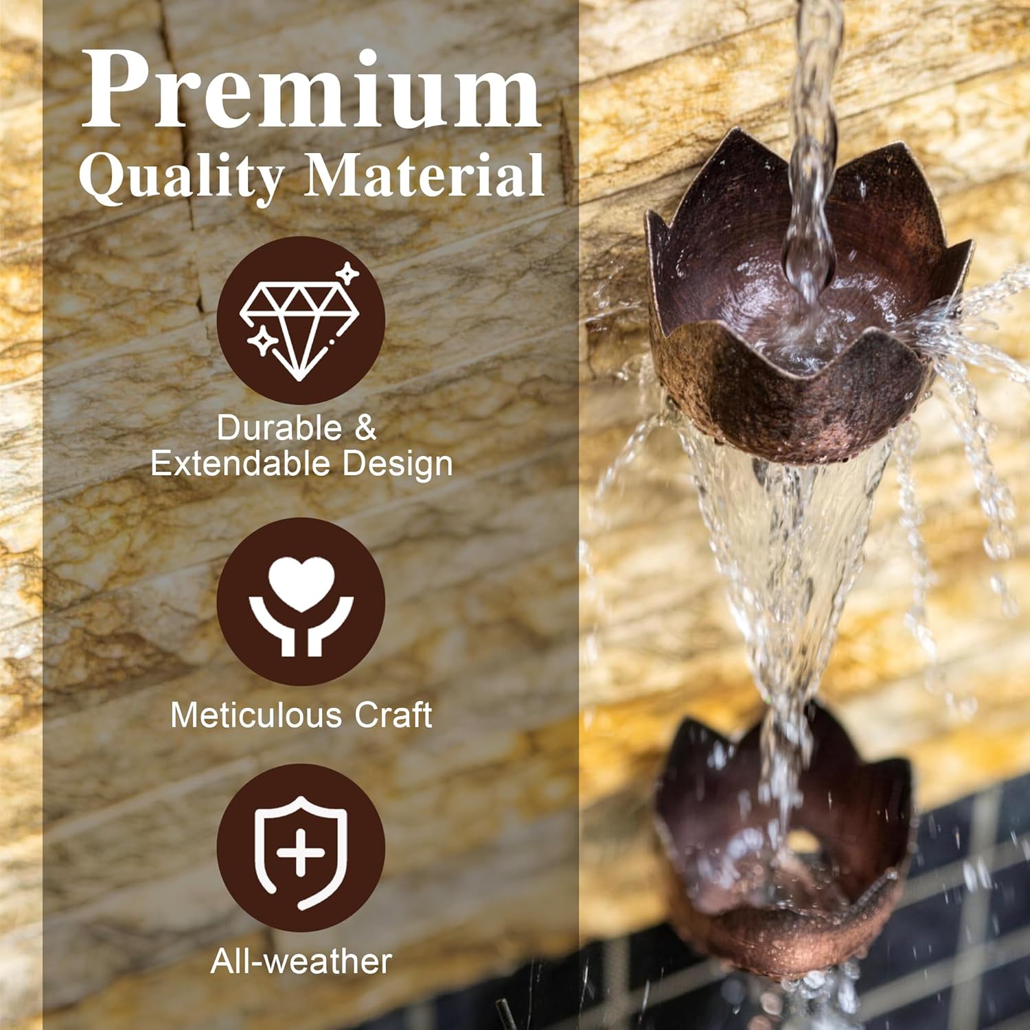 6FT Lotus Rain Chain, Metal Rain Chains for Gutters with 8 Cups | Adjustable Rainwater Catcher Chain for Outside, Rain