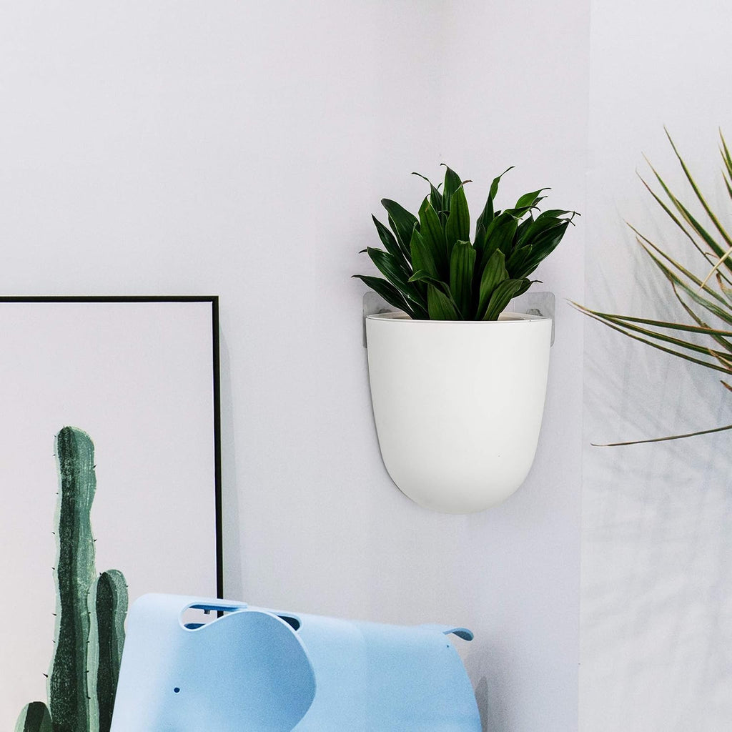 ORIMERC 4 Pack Corner Wall Mounted Hanging Planter Self Watering Triangle Plastic Flower Pot Decorative Modern Plant
