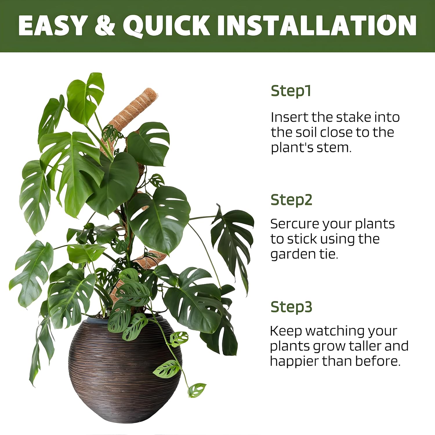 2-Pack 48'' Bendable Moss Poles for Monstera & Climbing Plants – Flexible Trellis Plant Support Stakes with Accessories