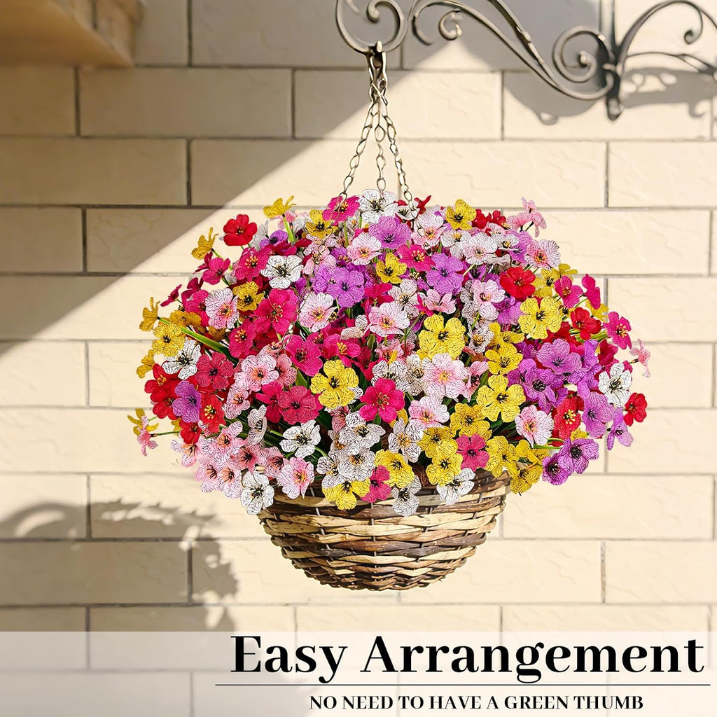 Artificial Flowers for Outdoors, 72 Bundles UV Resistant Faux Flowers No Fade Fake Plastic Plants for Outside Indoor