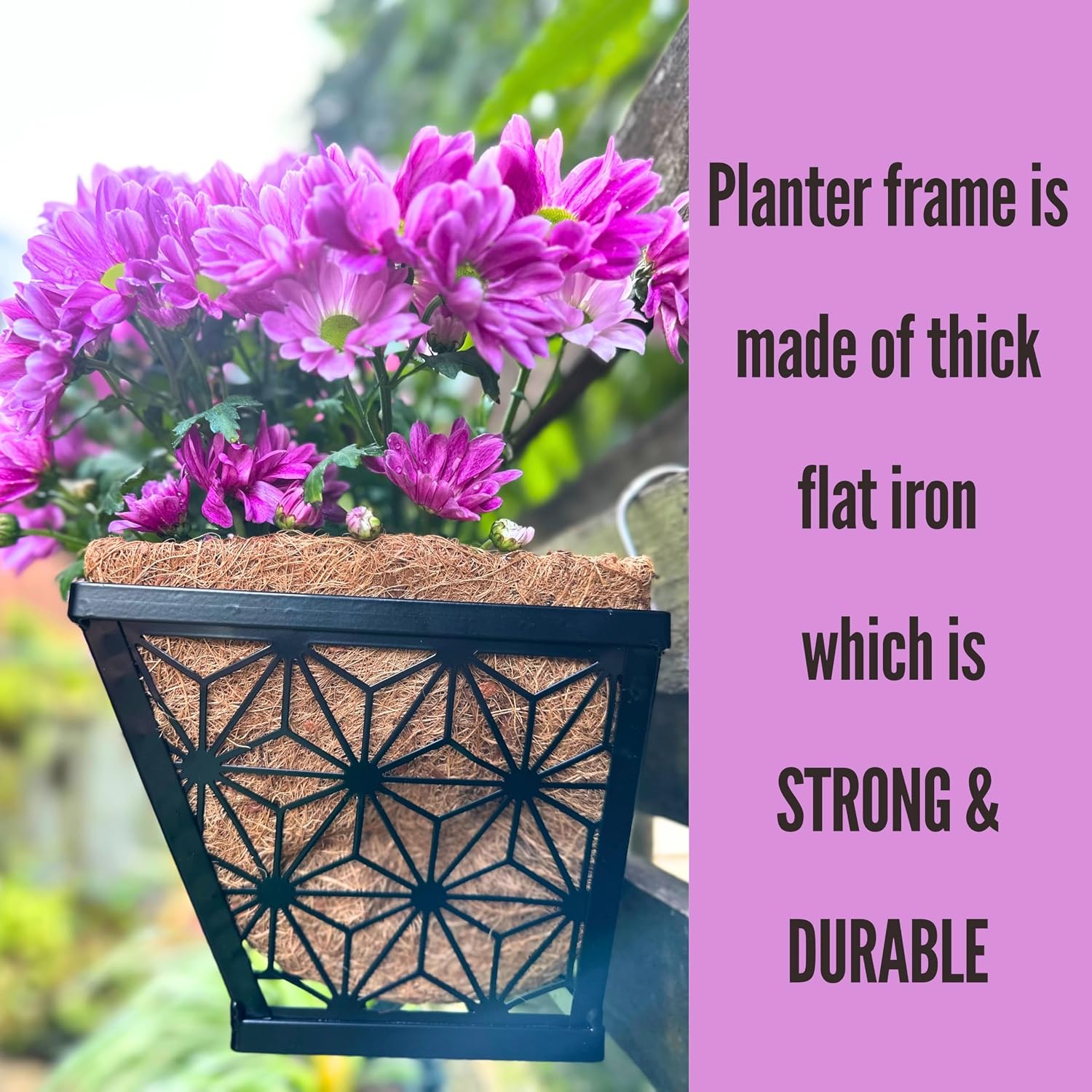 LaLaGreen Window Boxes Planter for Outdoor Plants (2 Pack, 16 Inch) Black Metal Basket Flower Pot Rectangular Wall