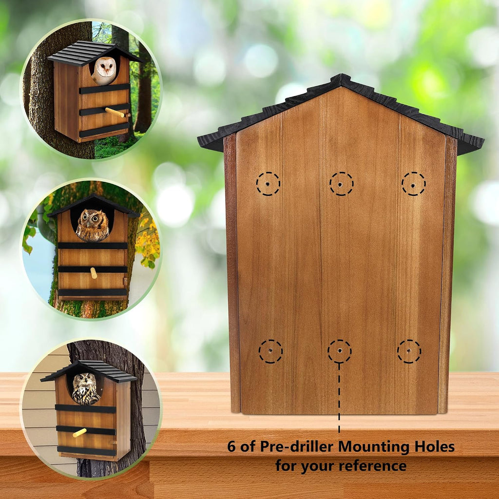 KOOPRO Screech Owl House for Outdoors, Weatherproof Large 14.5"x9.4"x7.8" | Barn Owl Nesting Box Wooden for Outside
