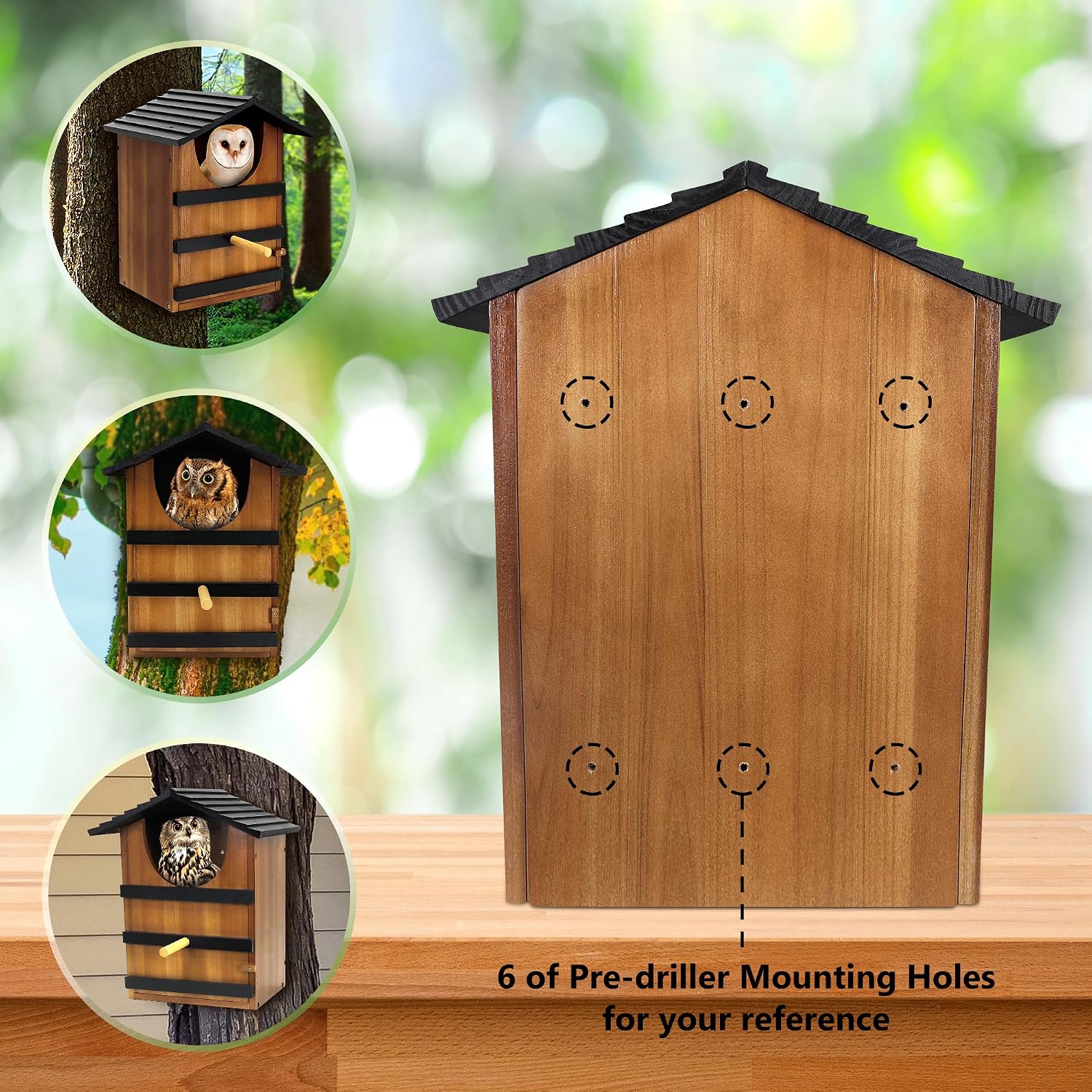KOOPRO Screech Owl House for Outdoors, Weatherproof Large 14.5"x9.4"x7.8" | Barn Owl Nesting Box Wooden for Outside