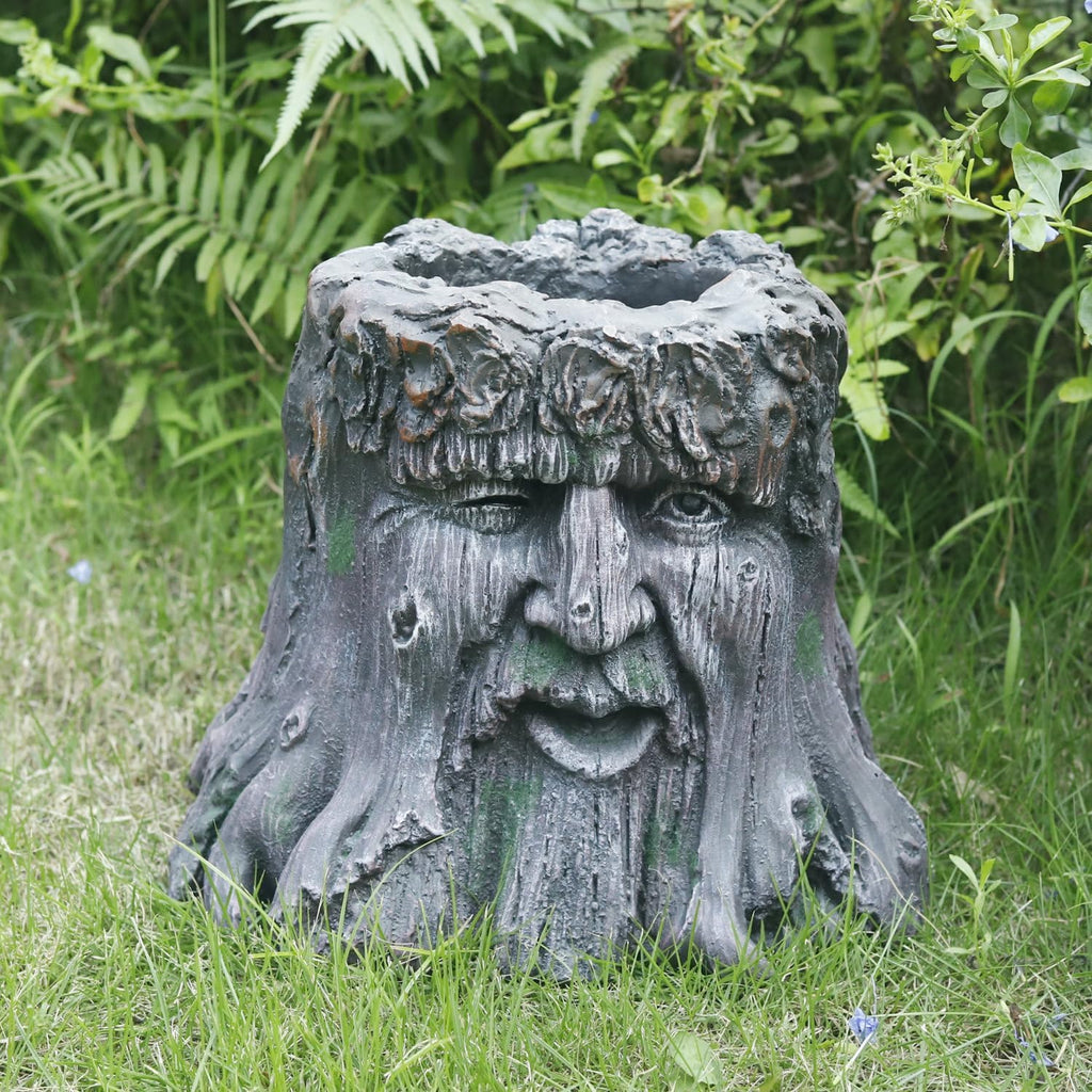 10''H Tree Face Planters Pots Head Planter Magnesium Oxide Head Face Planter Pot Tree Stump Face Flower Plant Pots for