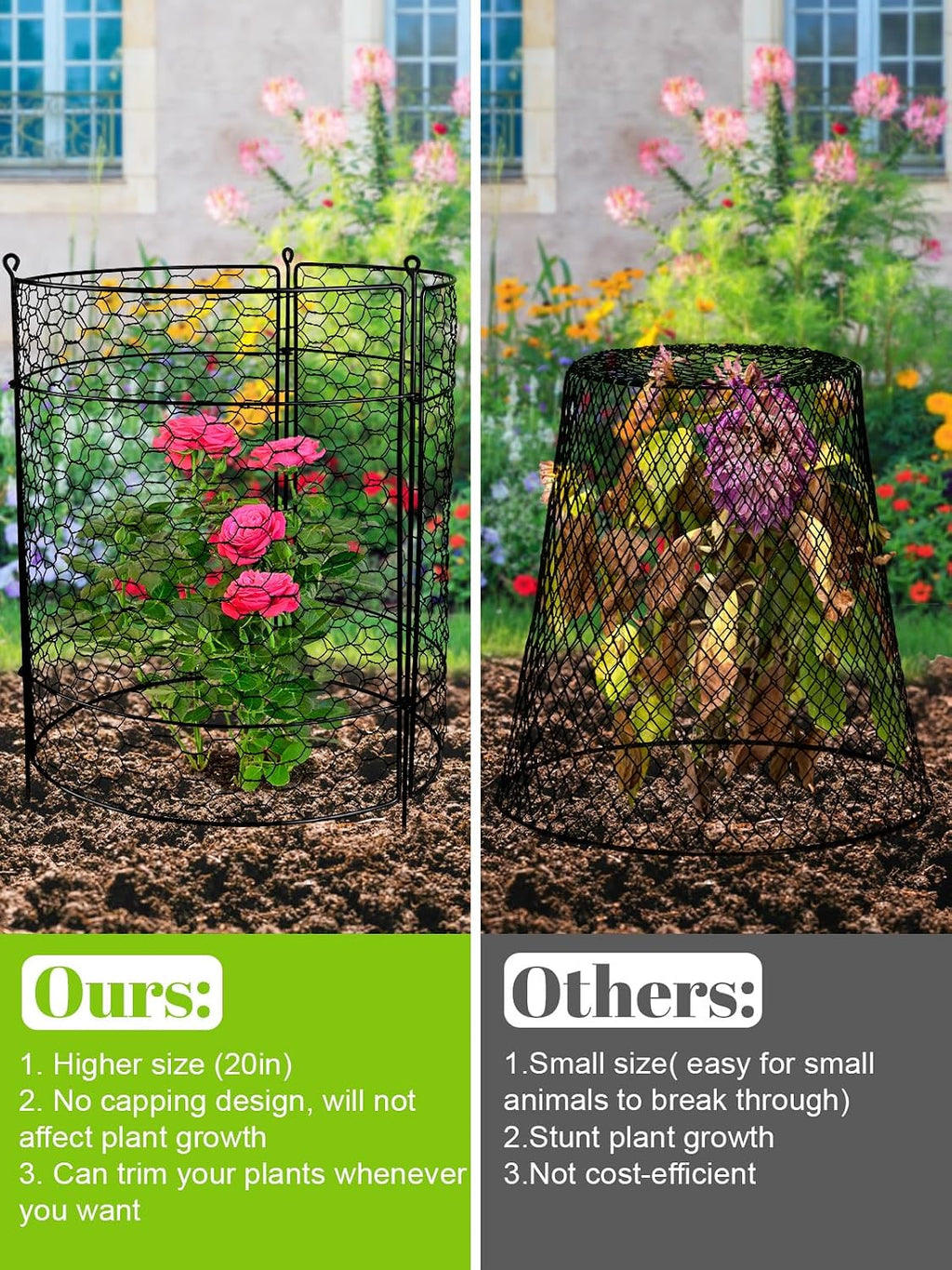 Kalolary 10 Packs Plant Protectors from Animal 20" x 14" Wire Plant Cage | Metal Garden Plant Protection Chicken Wire