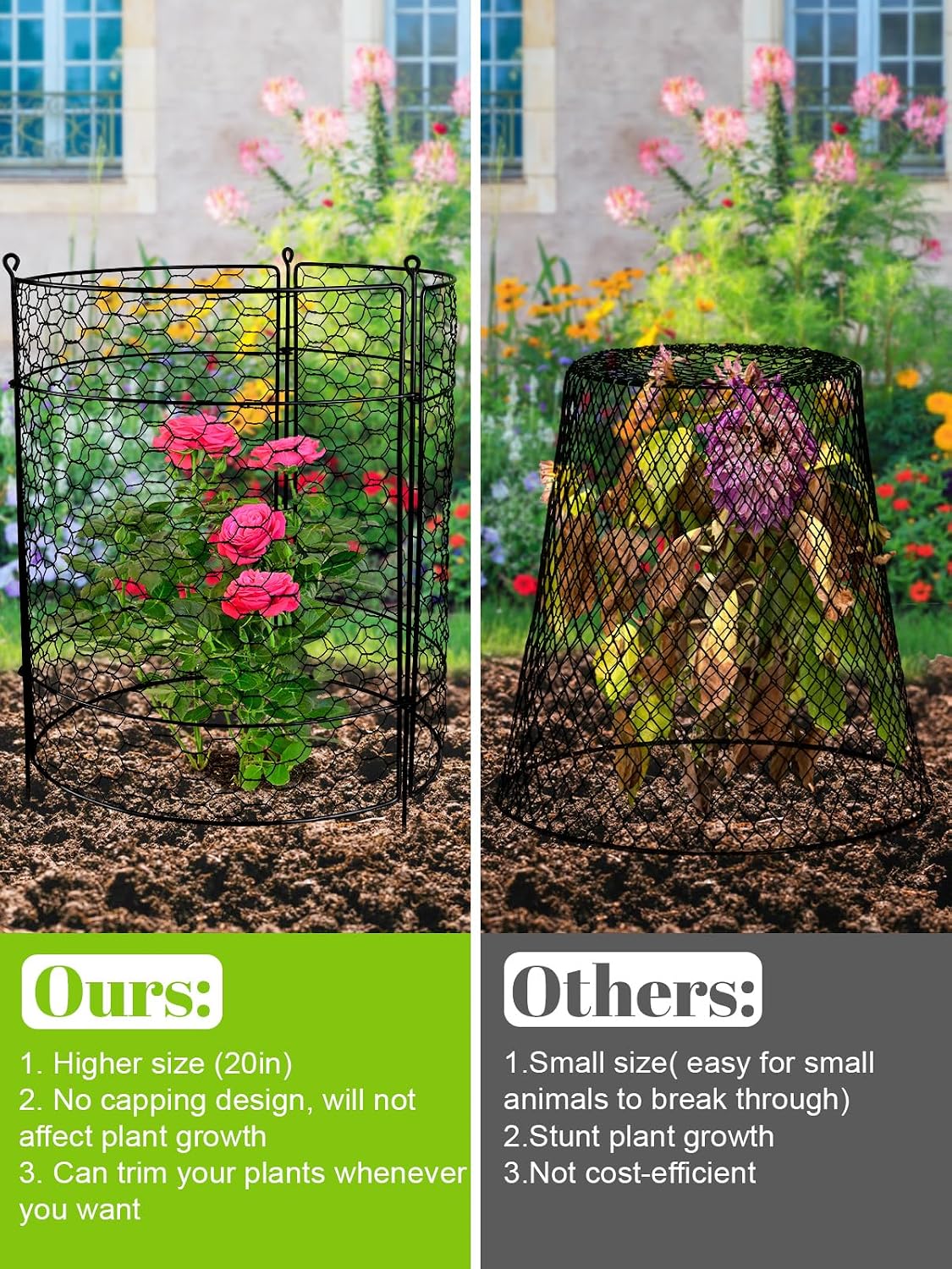Kalolary 10 Packs Plant Protectors from Animal 20" x 14" Wire Plant Cage | Metal Garden Plant Protection Chicken Wire