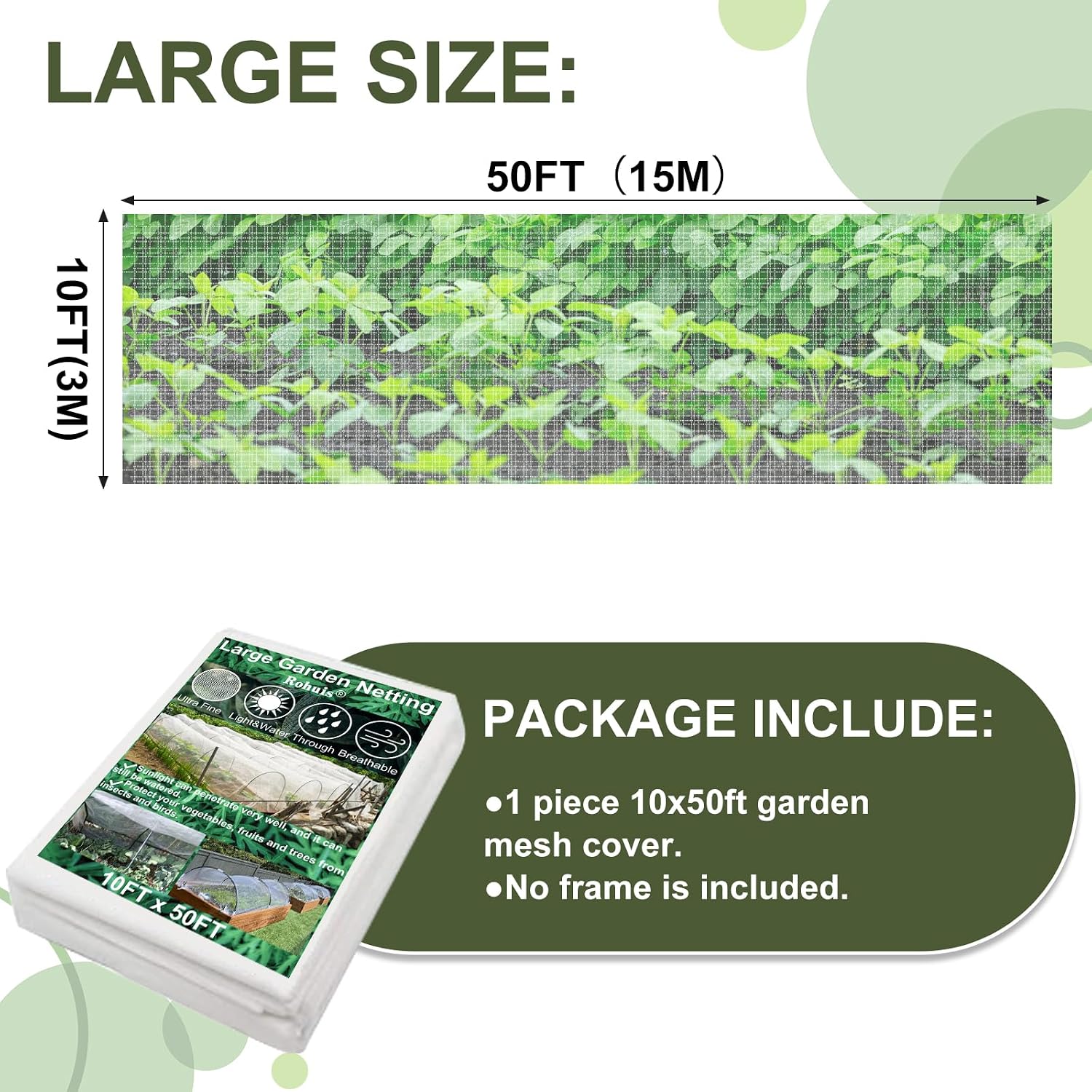 Garden Netting Pest Barrier, 10x50 FT Ultra Fine Mesh Insect Netting | Plant Cover for Raised Beds, Vegetables