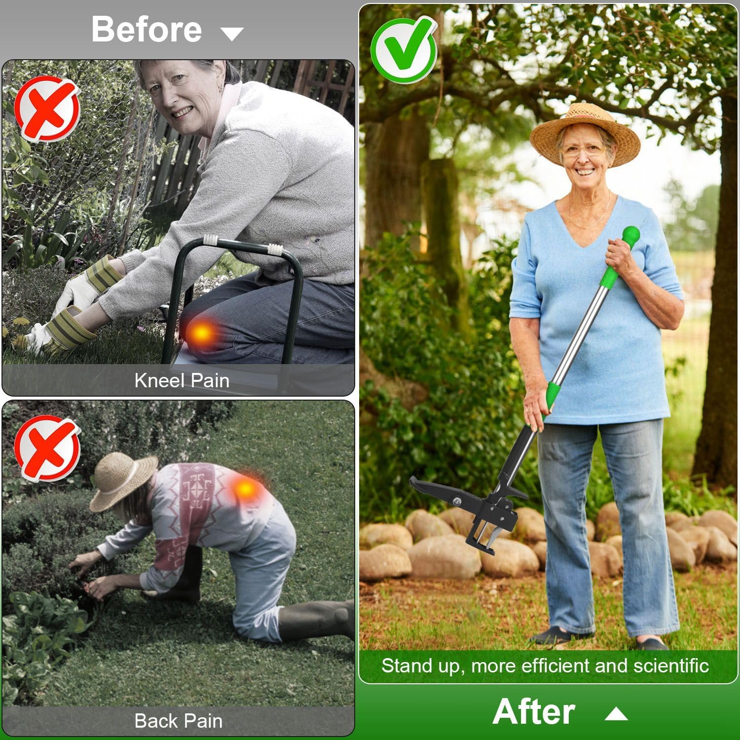 Weed Puller 38.97in Aluminum Weed Puller Stand Up Weeder Without Bending Kneeling Manual Weed Remover Tool with 4 Claws