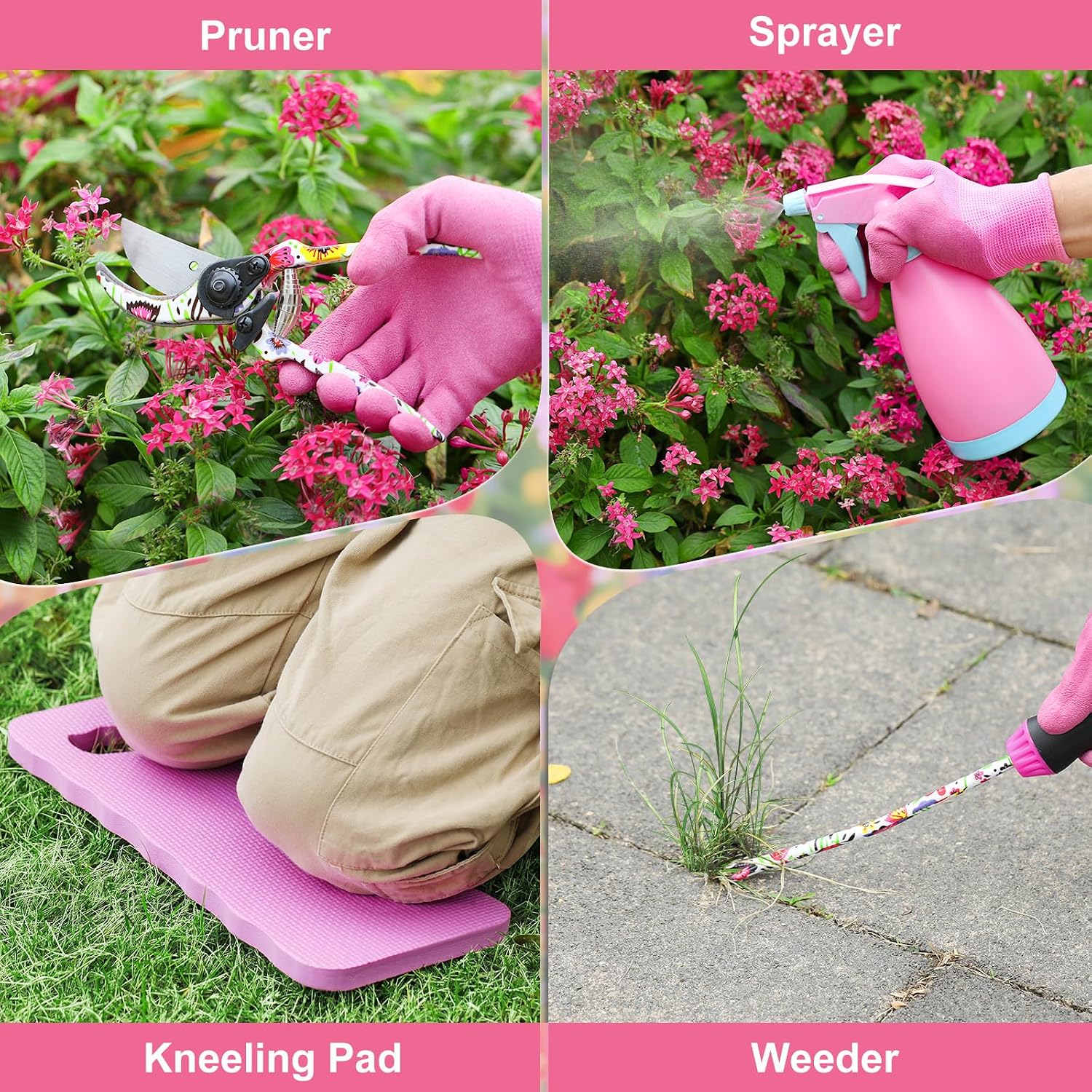 Housolution Gardening Tools Set, 10PCS Gardening Gifts for Women, Pink | Heavy Duty Garden Tools with Non-Slip Rubber
