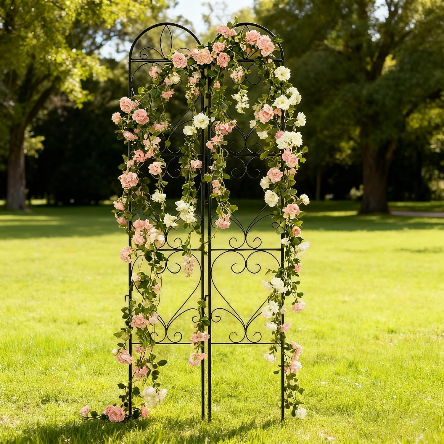 2 Pack Garden Trellis, Metal Trellis for Outdoor Climbing Plants | Sturdy Plant Support Frame for Roses, Vines &