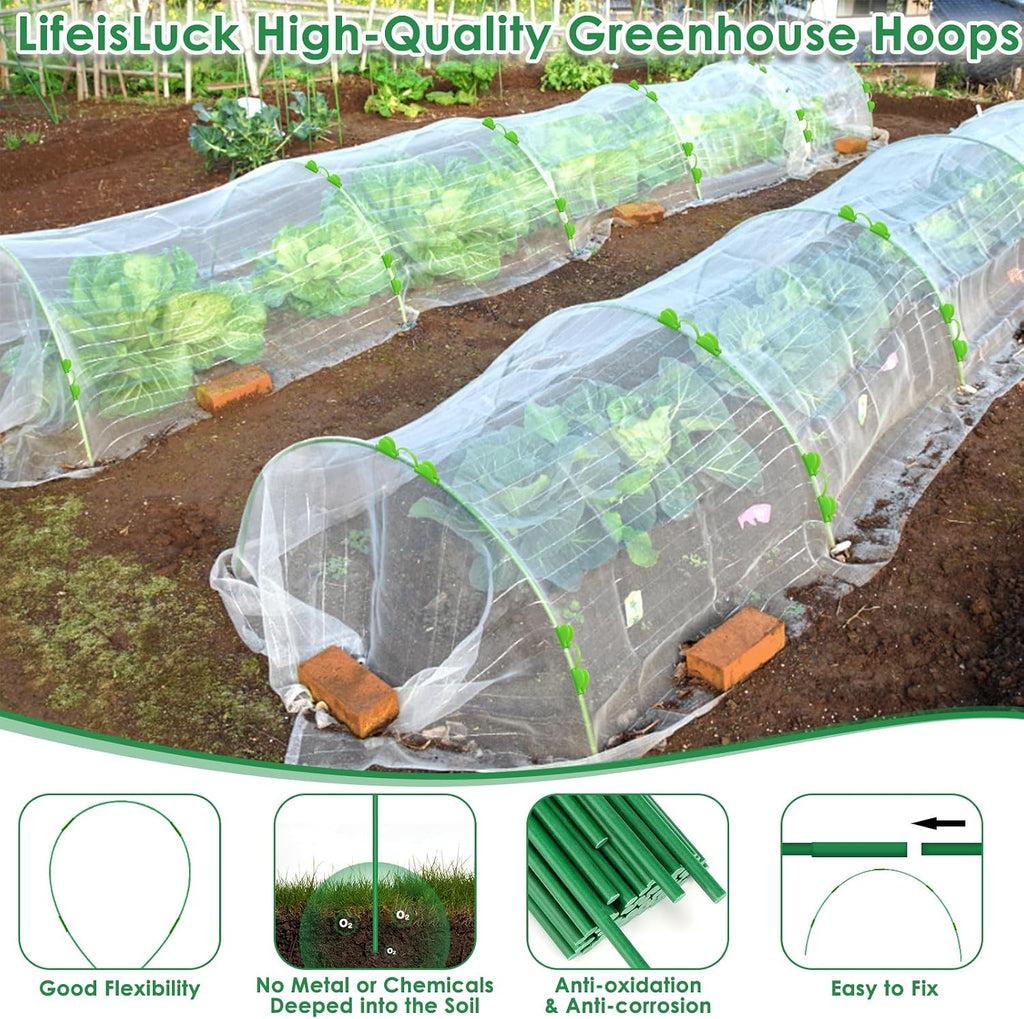 60 Pcs Garden Hoops for Raised Beds, 12 Sets Greenhouse Hoops Grow Tunnel Rust-Free Fiberglass Hoop House Kit, Plant