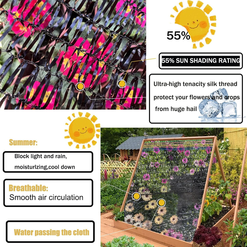 55% Sunblock Shade Cloth Cover Mesh UV Resistant Net for Garden Flower Plant Greenhouse, Black (6 x 20 FT)