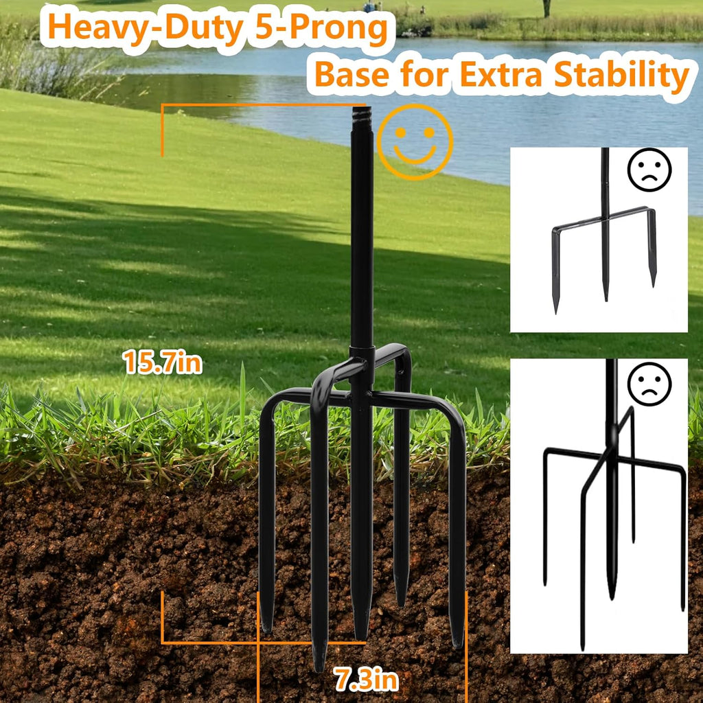 Shepherds Hooks Outdoor 80" Adjustable 2 Pack 5-Prong Base for Bird Feeders | Heavy Duty Double Garden Hooks for