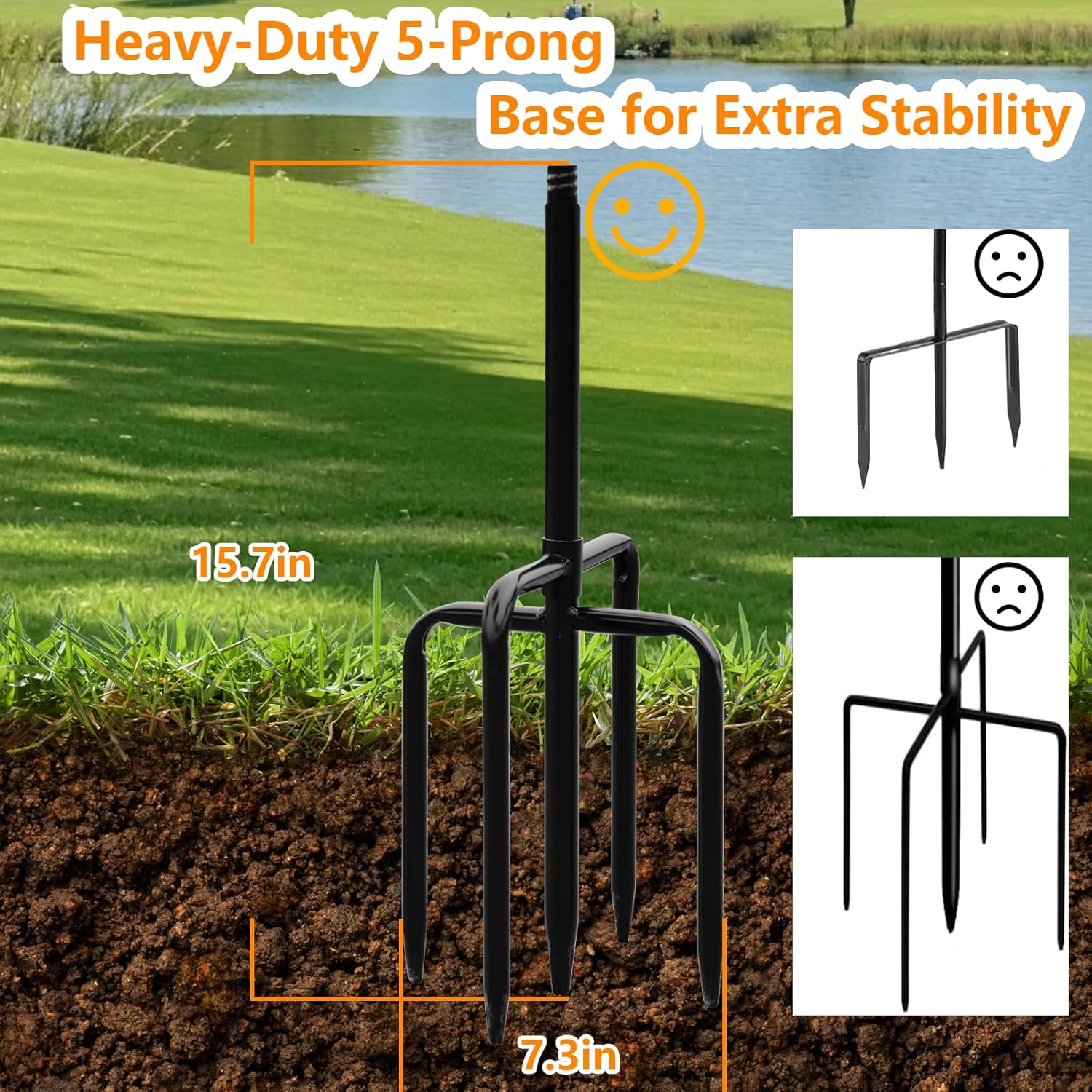 Shepherds Hooks Outdoor 80" Adjustable 2 Pack 5-Prong Base for Bird Feeders | Heavy Duty Double Garden Hooks for