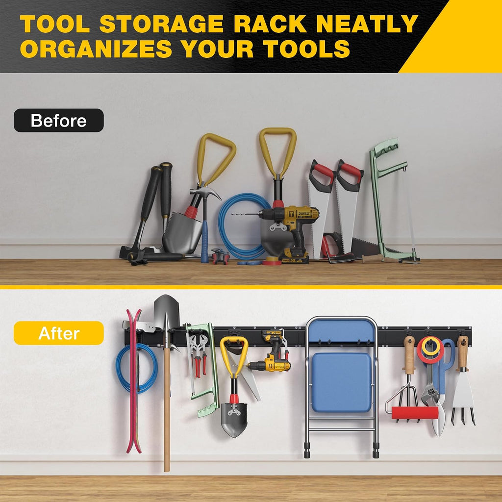 Garage Tool Organizer Wall Mount with 64 inches Rails and 10 Adjustable Heavy-Duty Hooks, Garden Tool Organizer, 14