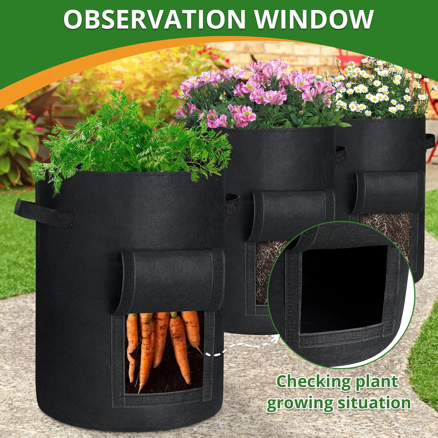 GOTGELIF 6 Pack 10 Gallon Potato Grow Bags with Flap, Thickened Nonwoven Fabric Grow Bags for Growing Potatoes
