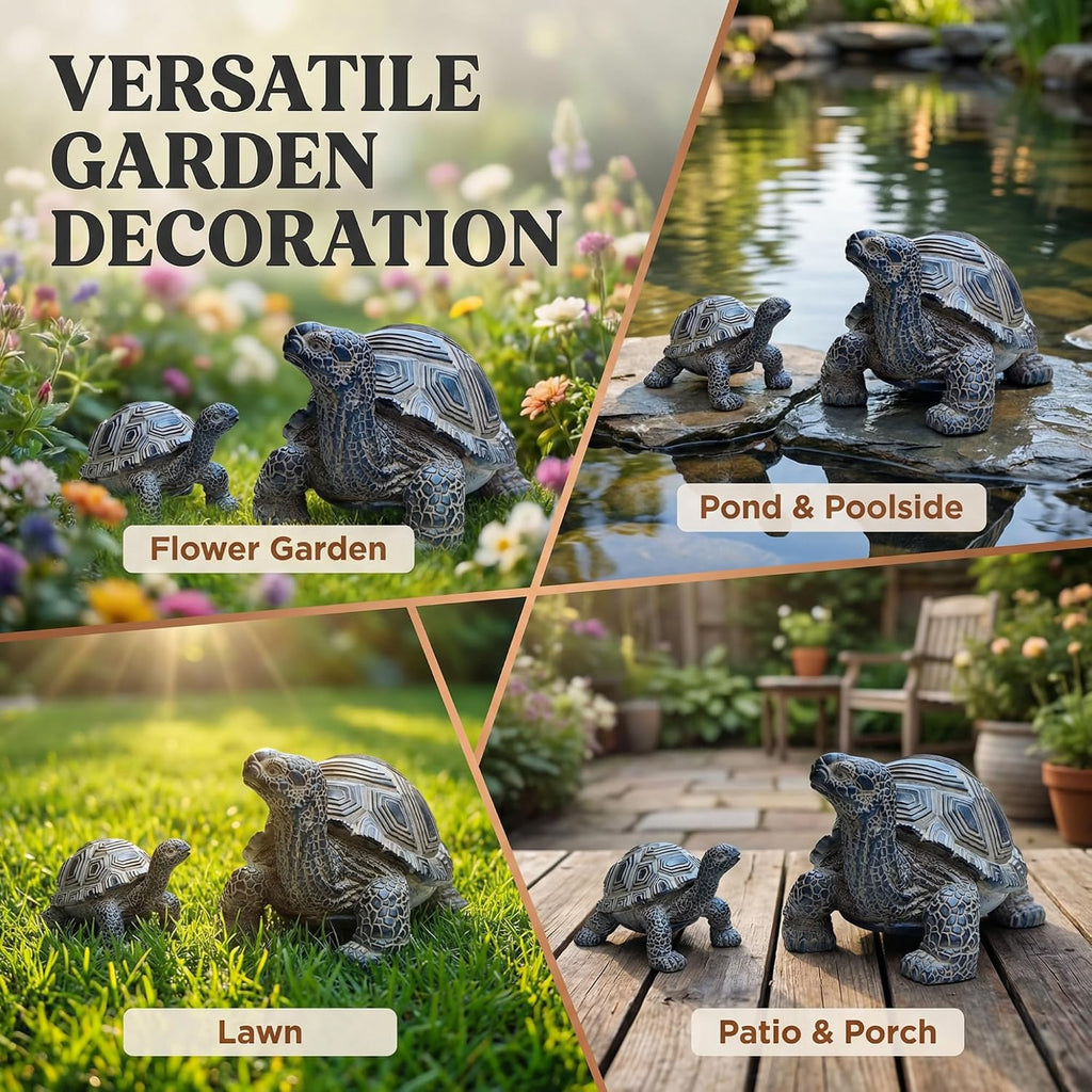 2 Pcs Turtle Outdoor Statue, Tortoise Garden Figurine, Resin Garden Turtles Outdoor Decor for Patio, Lawn, Yard, Pond