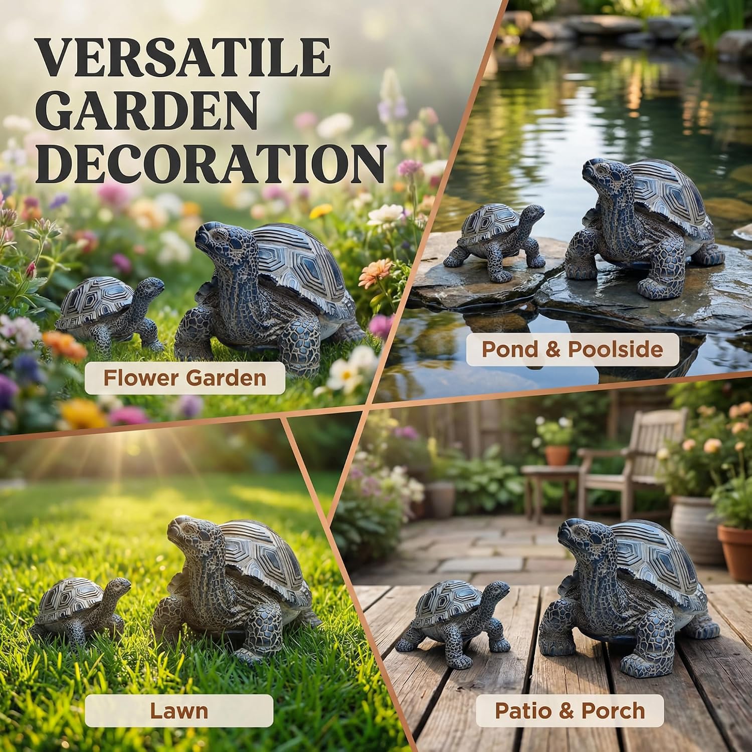 2 Pcs Turtle Outdoor Statue, Tortoise Garden Figurine, Resin Garden Turtles Outdoor Decor for Patio, Lawn, Yard, Pond