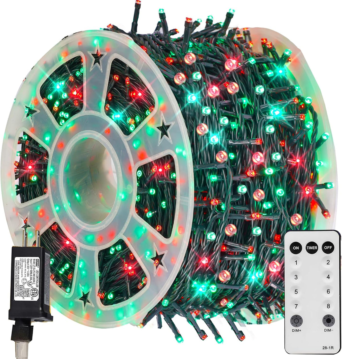 TW SHINE Christmas Lights, 600 LED 196FT Christmas String Lights Plug-in with 8 Modes Timer and Remote, Waterproof Outdoor Decorations for Bedroom Wedding Party Yard Tree Decor, Red & Green