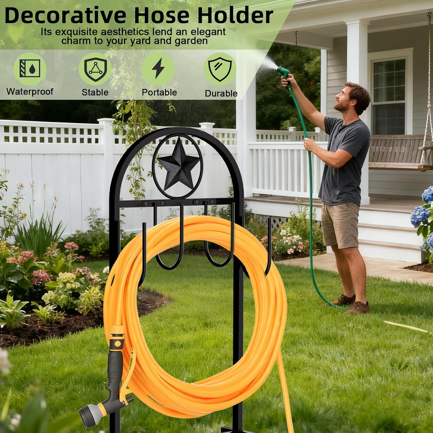 Garden Hose Holder,100ft Capacity Hose Reel,Star Style | Upgraded Metal for Stronger and Stable,Heavy Duty Water Hose