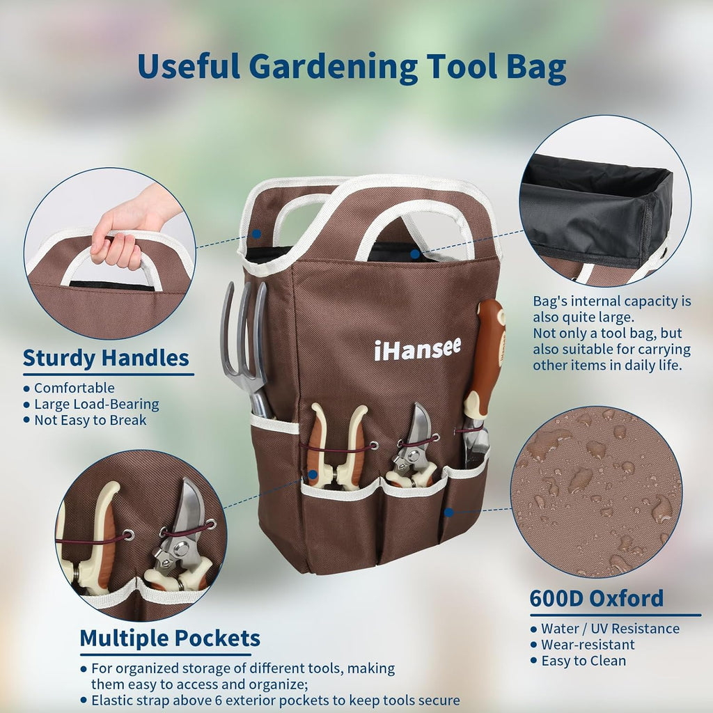 Brown Garden Tools Set 12-Piece, Gardening Gifts for Women Men | Aluminum Garden Hand Tool Kit with Non-Slip Ergonomic