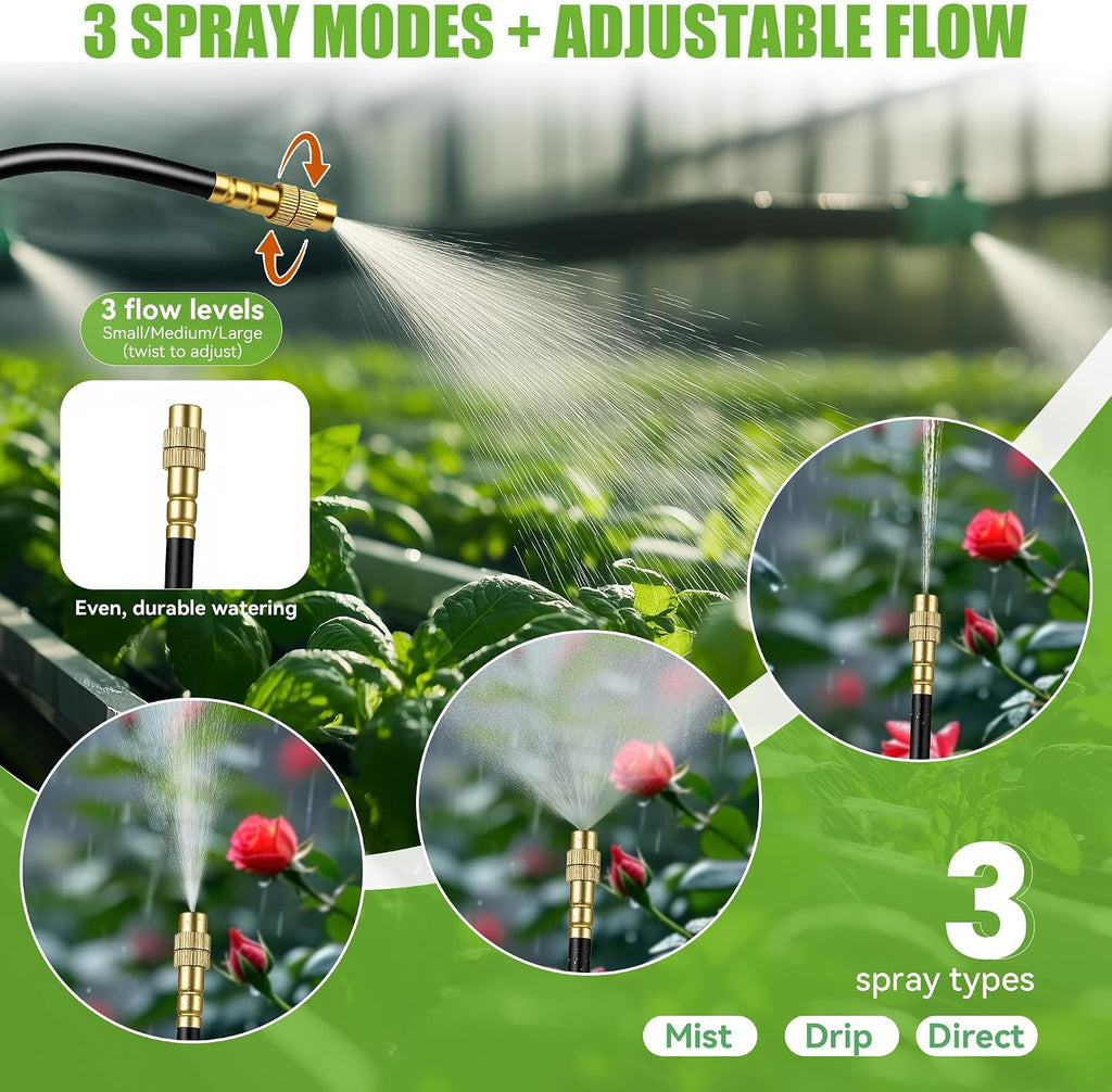 200FT 360° Adjustable Drip Irrigation Kit System for Garden Sprinklers for Yard Garden Watering System with 32 Nozzles