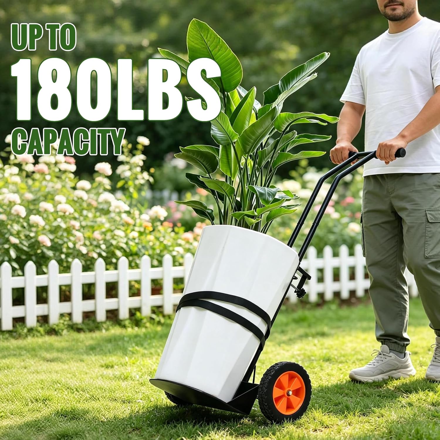 Plant Caddy with Wheels, 180LBS Stable Steel Base, No Deforming | Adjustable arms fit 4-30" pots, Ergonomic &
