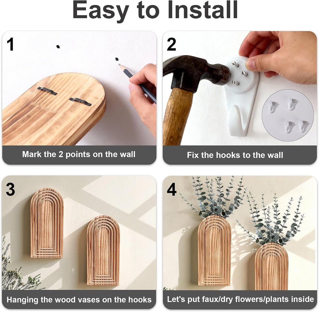 DREAMLOOM 2 Pack Wooden Wall Vases with Eucalyptus Artificial Plants, Wall Hanging Planters Boho Modern Farmhouse