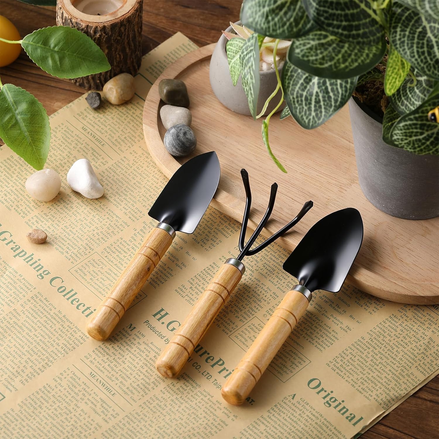 72 Pcs Mini Gardening Tools Kit with Small Trowel Mini Shovel & Hand Rake Rust Resistant Iron Succulent Tools with Wood
