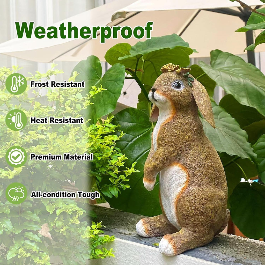 Lonyin Rabbit Garden Statue, Bunny Animal Figurines Indoor Outdoor Statues | Weather Resistant Flower Bunny for Yard