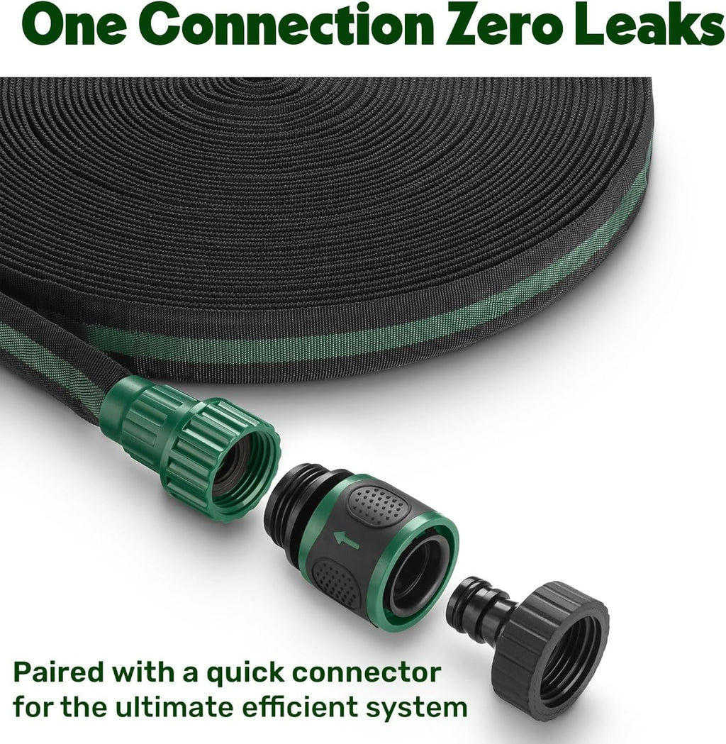 Flat Soaker Hose 75ft for Garden // Drip Hose for Garden Beds // Heavy Duty Leakproof Design with Quick Connect //