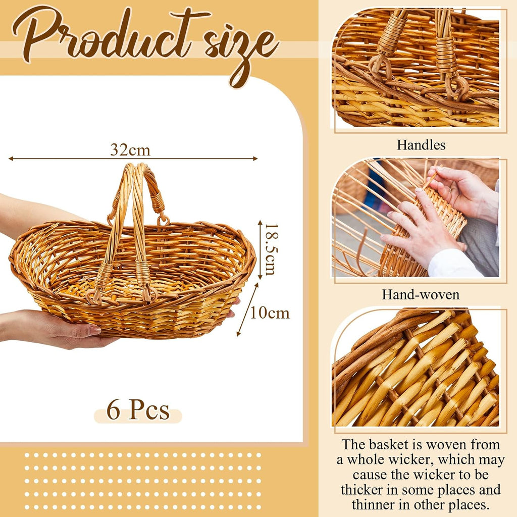 Sintuff 6 Pcs Wicker Picnic Baskets with Handles, Willow Woven,Natural | Woven Harvest Empty Basket Bulk, Storage