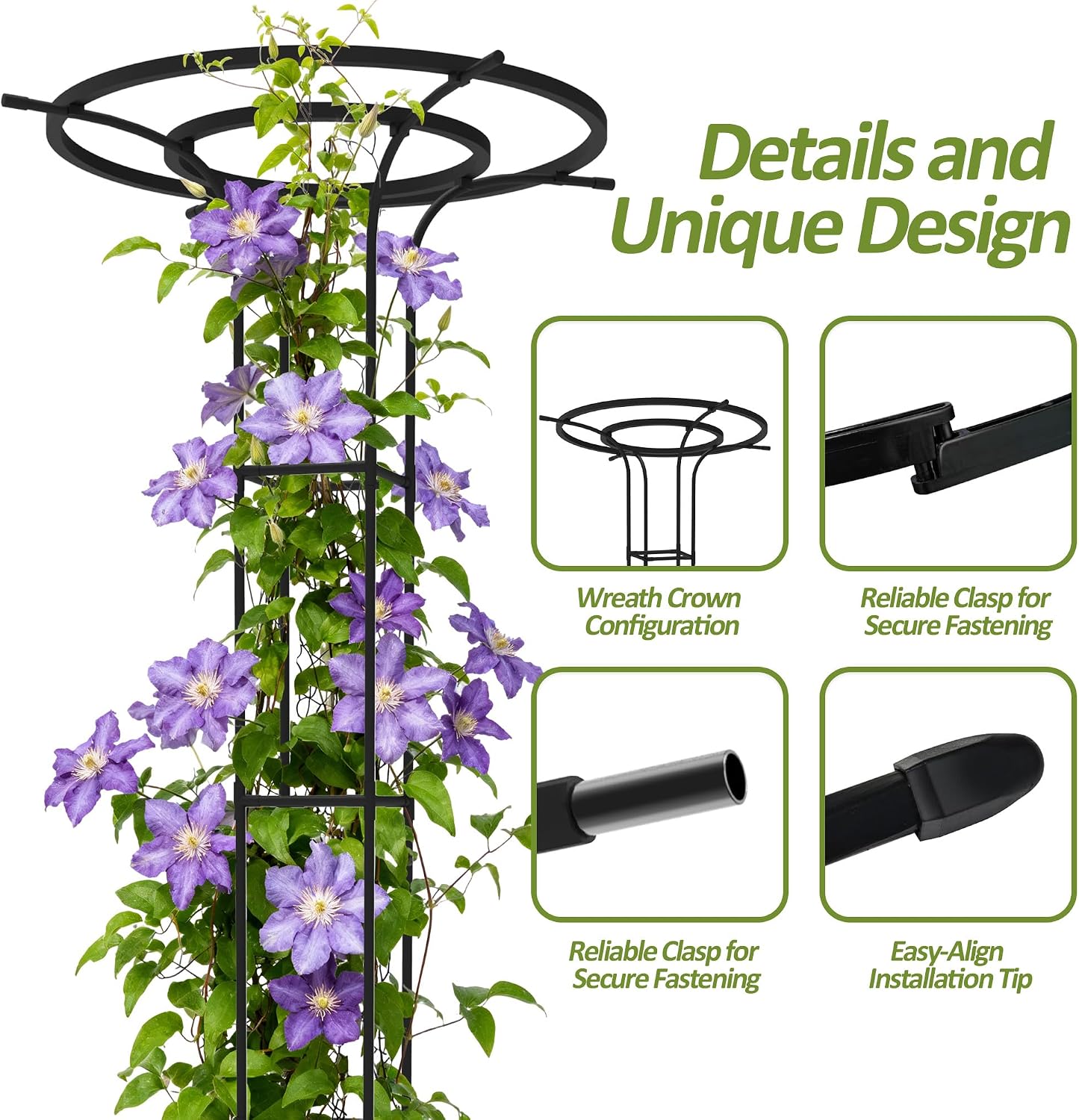 Trellis for Climbing Plants Outdoor - 69" Height-Adjustable Plant Support | Rustproof PE-Coated Steel Pipe, Sturdy