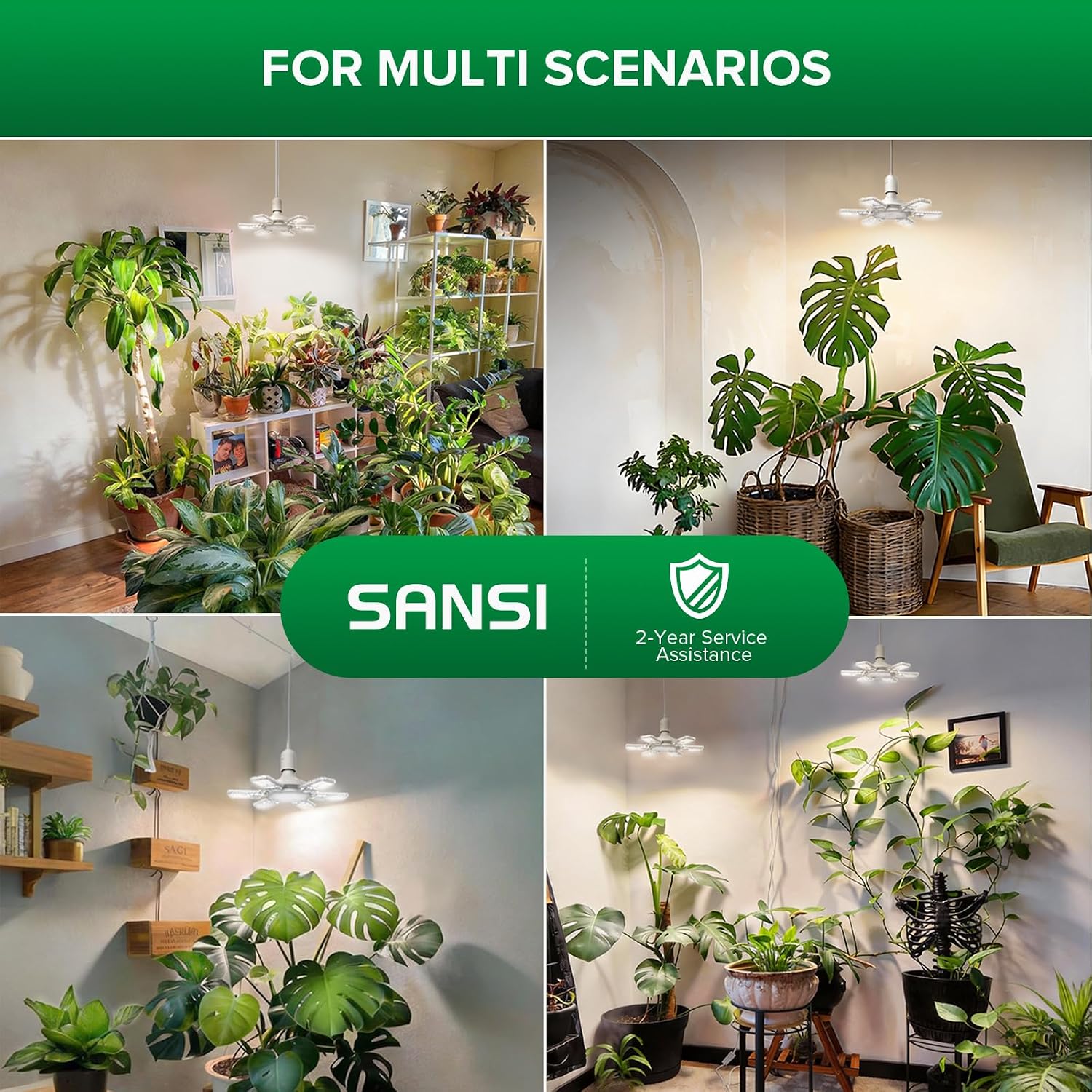 SANSI Hanging Grow Lights for Indoor Plants, Hanging Plant Light with Timer | 60W Adjustable 6-Panels, Full Spectrum
