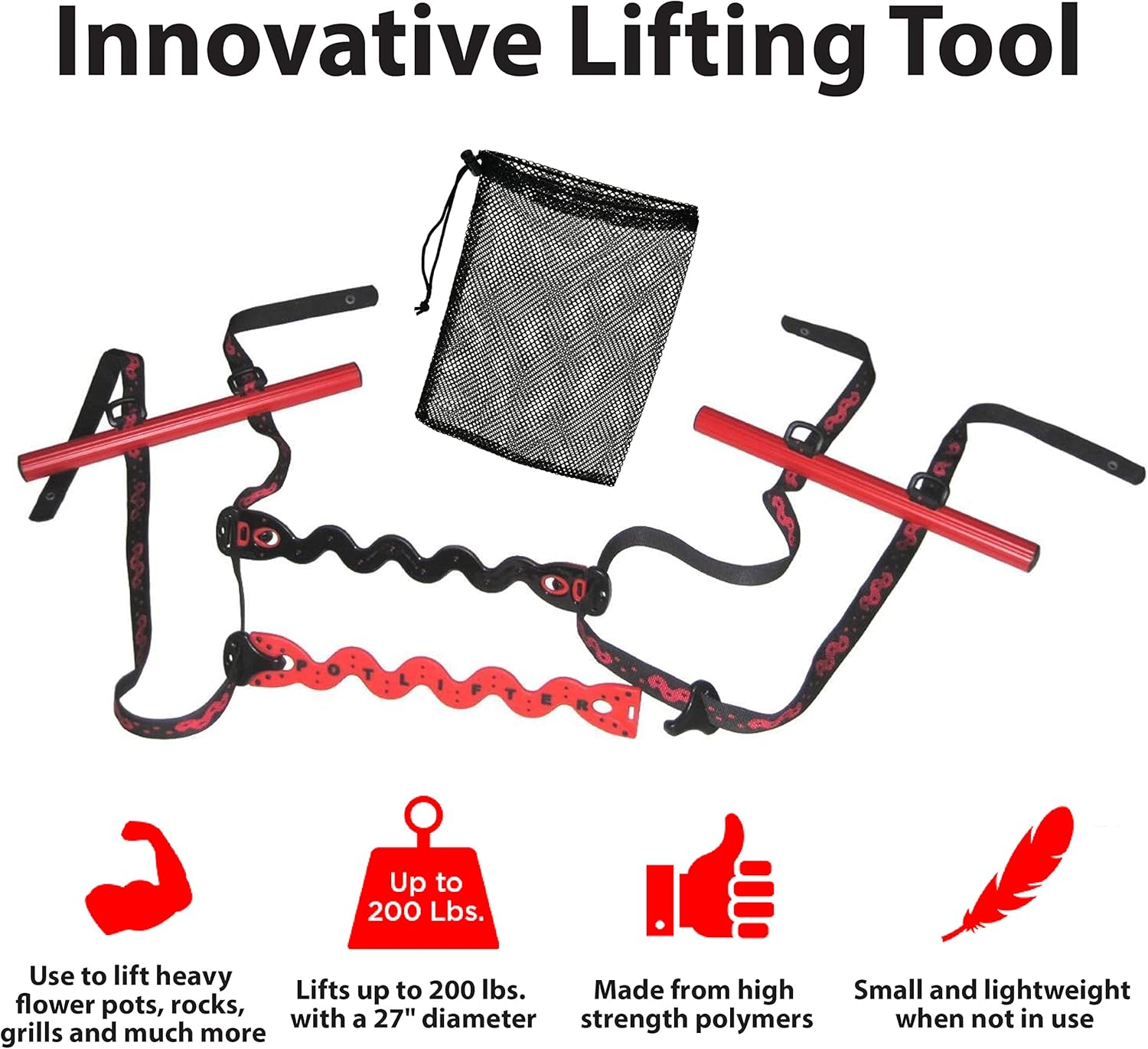 PotLifter - Potted Plant Mover and Essential Lifting Tool For Garden Flower Pots, Planters, Trees, Rocks - Lifts Up to