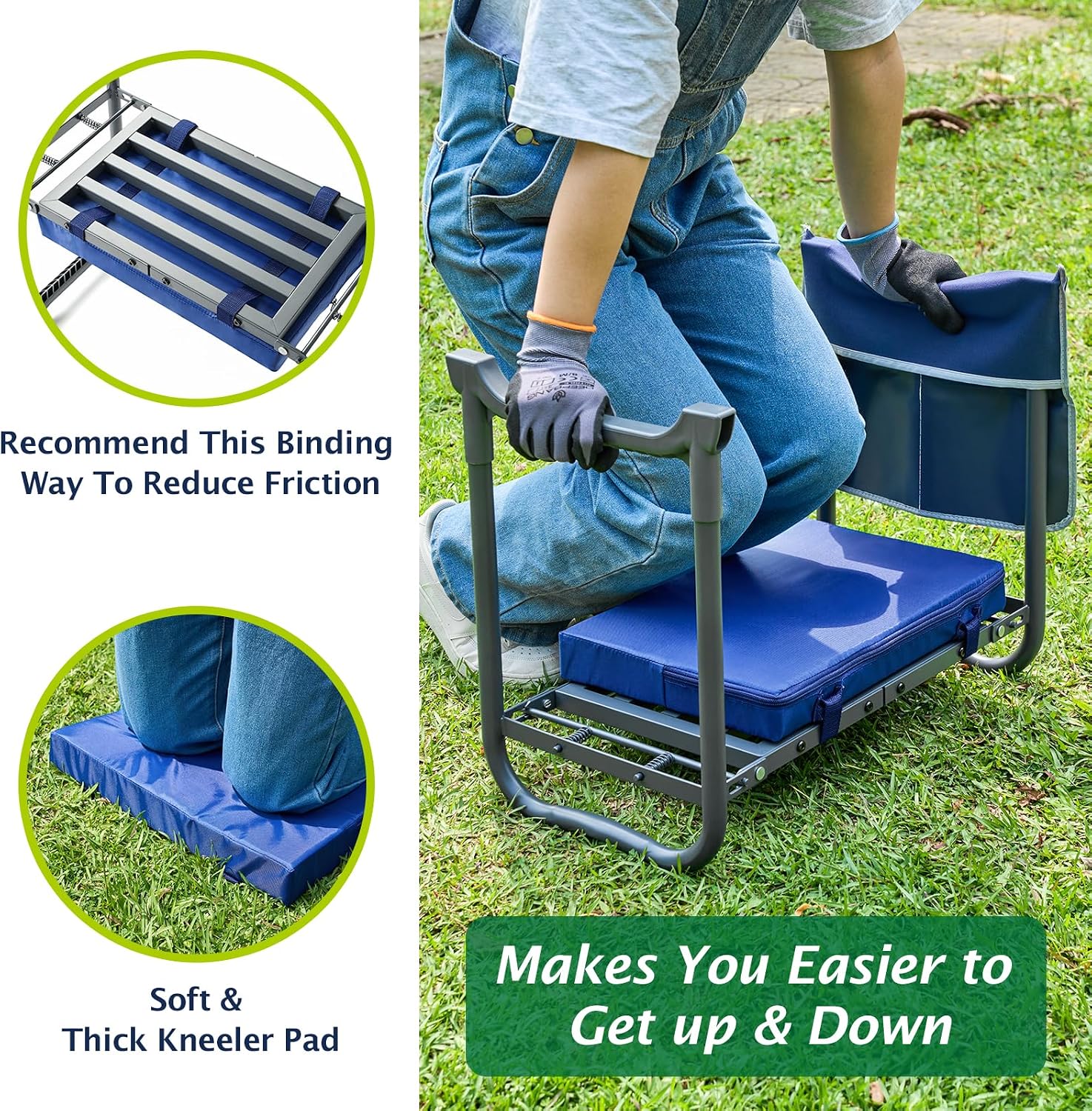 ikkle Heavy Duty Garden Kneeler and Seat, 838LB+ Capacity | Gardening Stool with Thicken & Widen Soft Kneeling Pad
