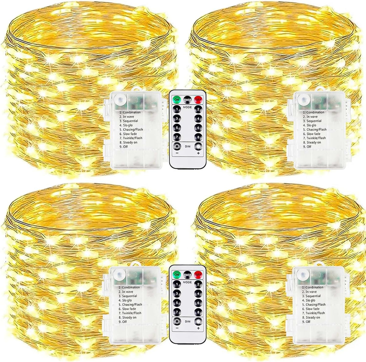 4 Pack Fairy Lights Battery Operated Twinkle String Light Remote Warm White