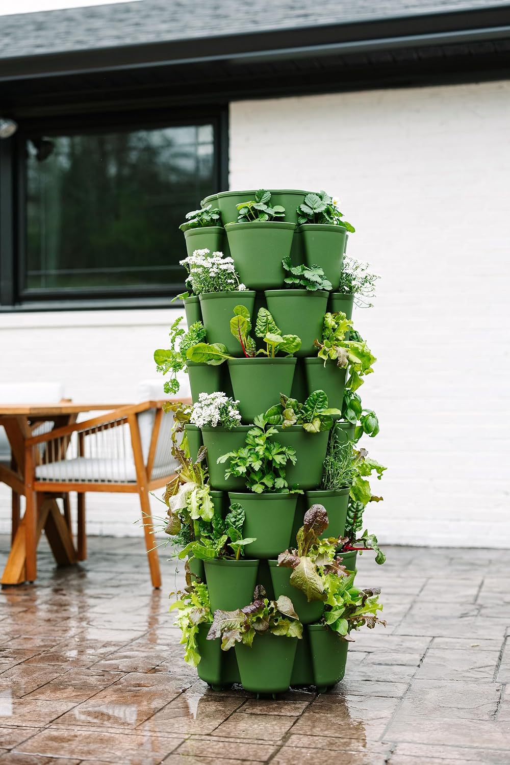 7 Tier Leaf Vertical Planter for Growing a Variety of Strawberries, Vegetables, Herbs, & Flowers (Evergreen)