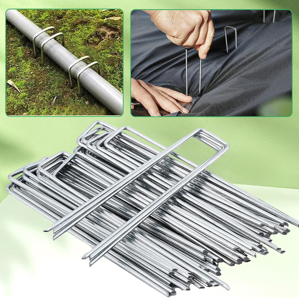 500 Pack Landscape Staples 6 Inch, 11 Gauge Steel Garden Stakes | Heavy Duty Galvanized Steel Stakes, U-Shaped