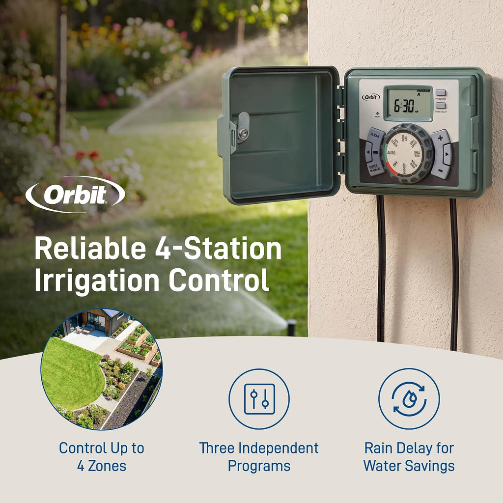 Orbit 4-Station Outdoor Swing Panel Sprinkler System Timer - for Residential Lawn Watering - Multi-Station Irrigation