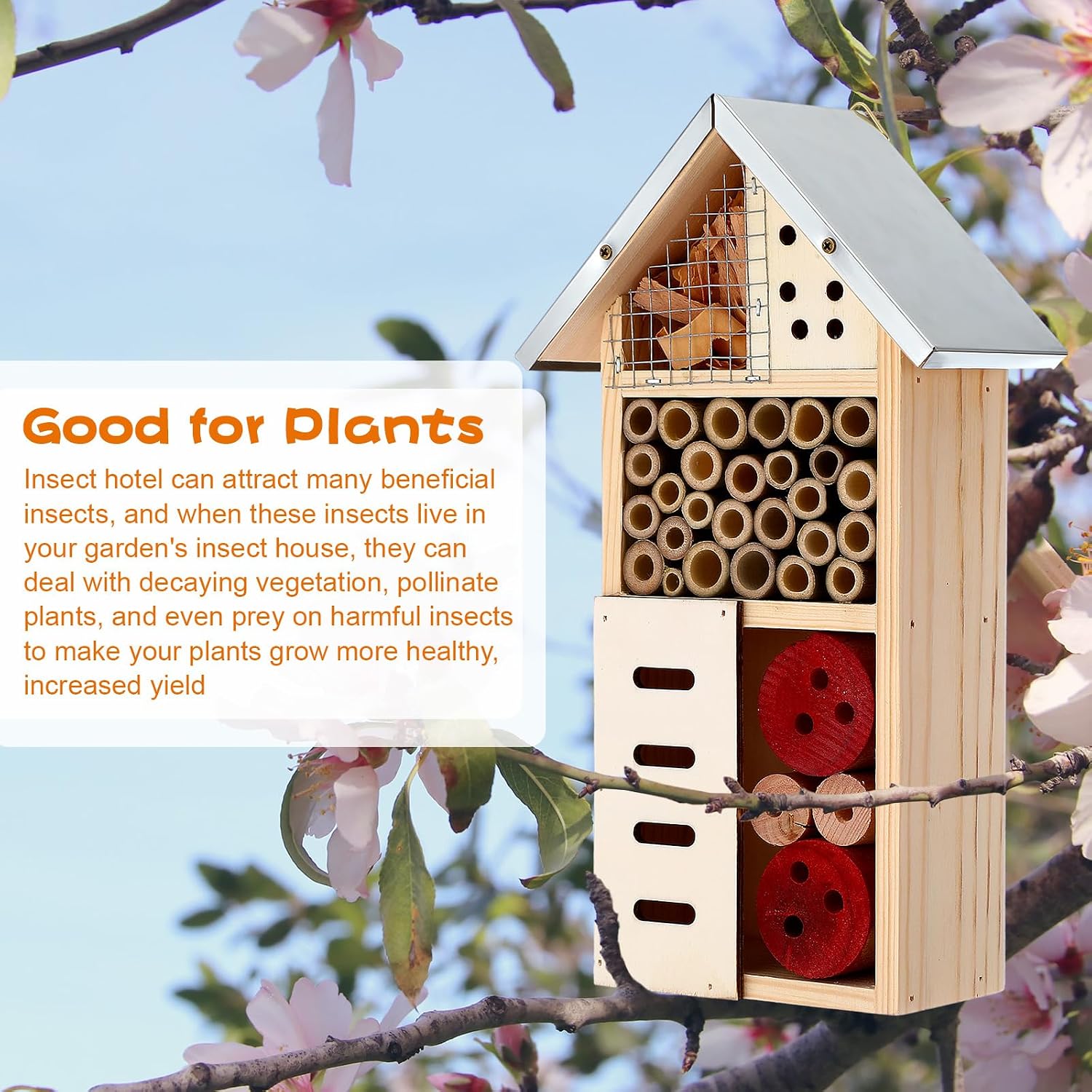 Maitys 3 Pcs Wooden Mason Insect Bee Hotel Butterfly House Natural Ladybug House Bug Hotel for Garden Outdoor Butterfly