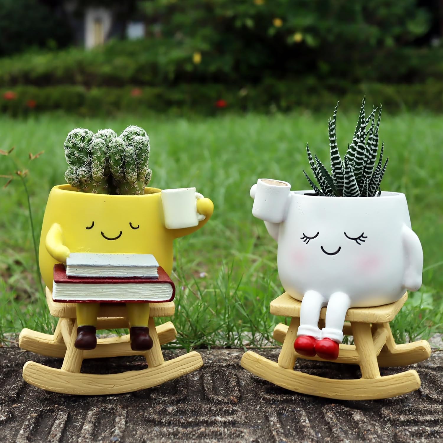 Dolkgy Cute Plant Pots Face Planters Set, Fun Head Planters Cactus Succulent Pots for Indoor Outdoor Plants, Unique