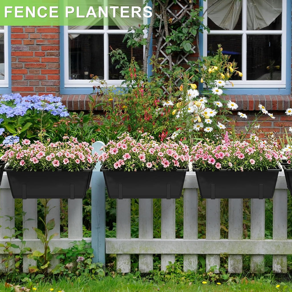 Railing Planter Box Adjustable Window Boxes Planters Set of 2, Black | Hanging Balcony Planters with Removable Bracket