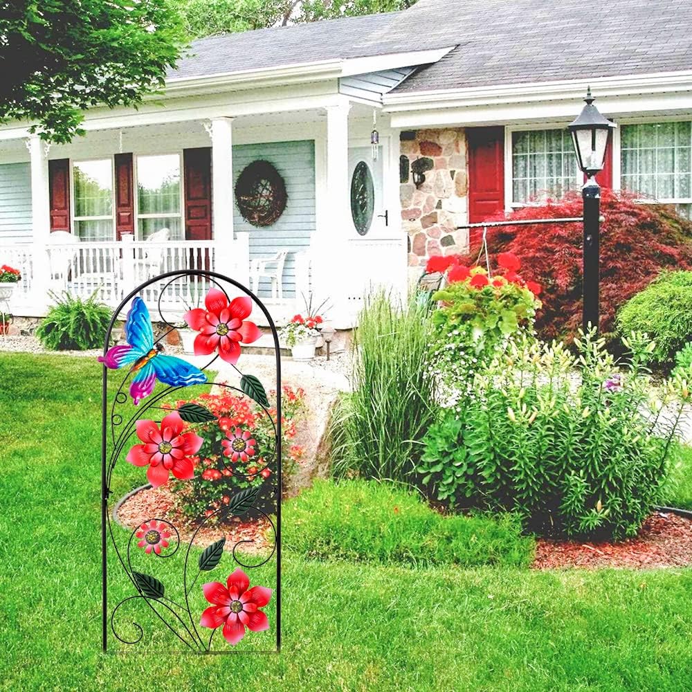 33 Inch Decorative Garden Stakes, Outdoor Garden Decor Metal Flower Butterflies Spring Gardening Decor Art Yard Signs