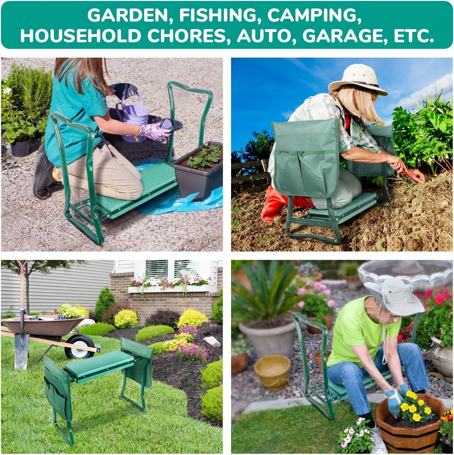 iPower Upgraded Garden Kneeler and Seat, with Sturdy Soft EVA Foam Pad, 2 Tool Pouch, Hold 330lb, Portable Foldable