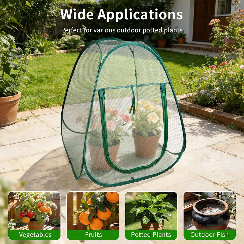 2PCS Large Mesh Plant Protector Tent from Animals, 28X28X32In Pop Up Plant Protection Enclosure Garden Netting Cover