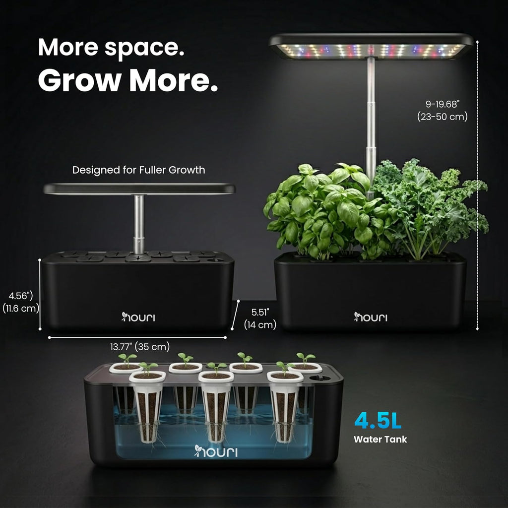 Nouri Hydroponics Growing System, 7 pod Smart Indoor Herb Garden Kit with LED Grow Lights, Hydroponic Herb Garden