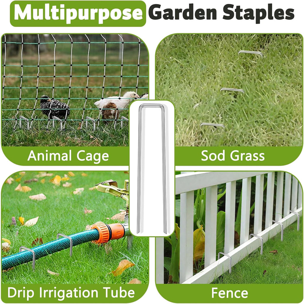 Heavy Duty 12 Inch Galvanized Landscape Staples Stakes, DUNPUTE 100 Pack 8 Gauge Garden Metal Stakes, Ideal for Weed