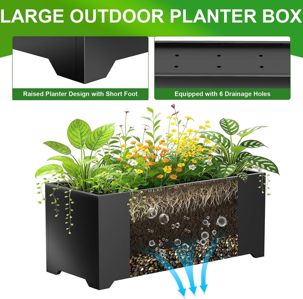 36" Black Long Box Planter with Legs, Large Rectangular Planter for Outdoor | Heavy-duty steel, rust-resistant, with